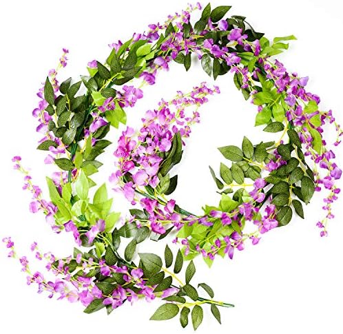 Lvydec Wisteria Artificial Flowers Garland, 4 Pcs Total 28.8ft Artificial Wisteria Vine Silk Hanging Flower for Home Garden Outdoor Ceremony Wedding Arch Floral Decor (Purplish Red) - Image 6