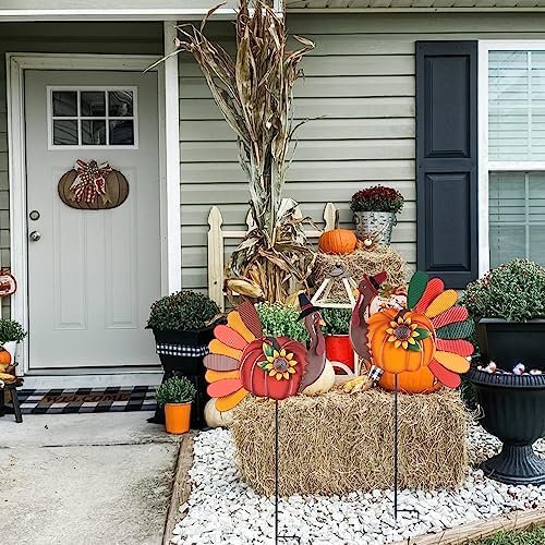 YEAHOME Thanksgiving Decorations Outdoor, Set of 2 Turkey Decorative Garden Stakes for Fall Thanksgiving Decor, Metal Turkey Yard Signs for Home Garden Lawn Porch Pathway Fall Decorations - Image 7
