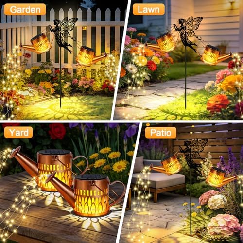 2 Pack Solar Watering Can Lights, Metal Solar Lights Outdoor Decorative - Image 5