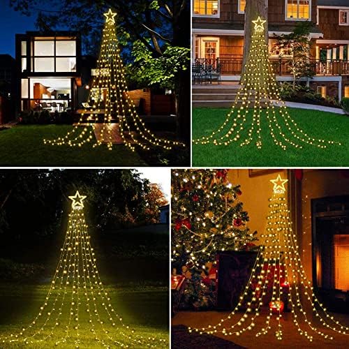 Waterfall Christmas String Lights with 317 LED Star Hanging Twinkle Fairy Curtain Lights for Party Wedding Patio Indoor Outdoor Decorative Water Flow Lights - Image 4