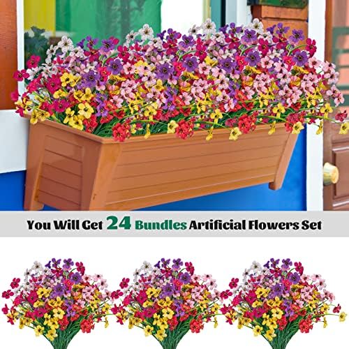 24 Pcs Artificial Flowers for Outdoor, Plastic Fake Flowers Decor, 6 Color - Image 3