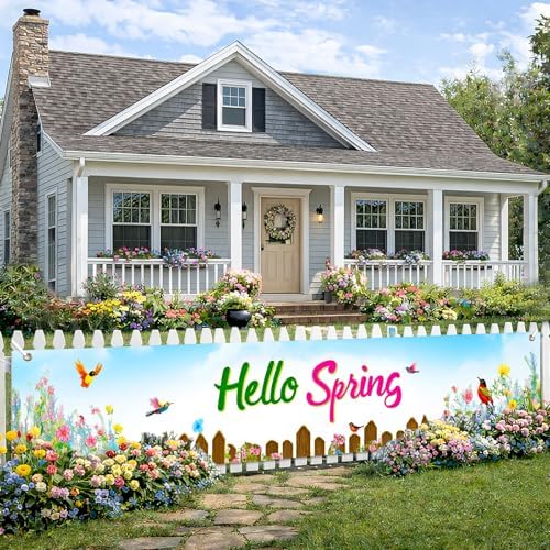 BlissYard Hello Spring Fence Banner Garden Vertical Decor 78 x 17 Inch by BlissYard