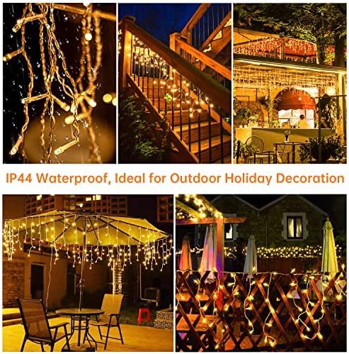 Blingstar Icicle Lights Christmas Lights Outdoor 49.2 Ft 440 LED Extendable Dripping Lights 8 Modes Warm White Icecycle String Lights Cascade for Indoor Outside Xmas Holiday House Decor, Clear Wire - Image 6