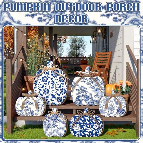 Moucuny Set of 6 Outdoor Fall Decoration for Porch Home, Porcelain Pumpkin - Image 3