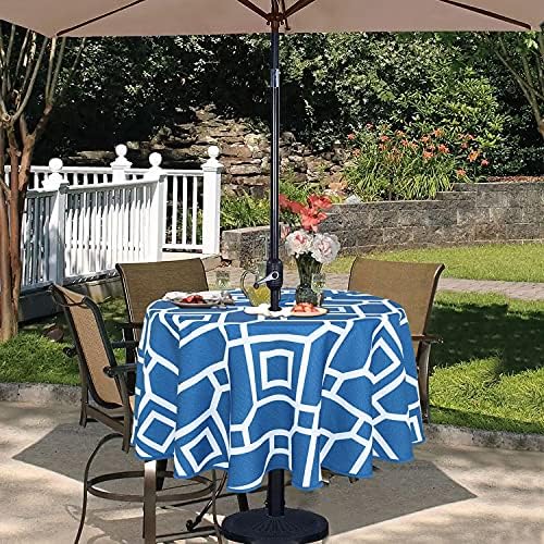 LUSHVIDA Moroccan Round Outdoor Tablecloth with Umbrella Hole 60 Inch Blue - Image 3