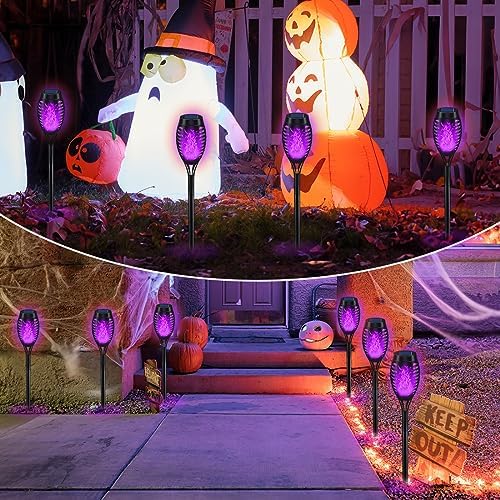Halloween Decorations Outdoor Flickering Flame Purple Halloween Solar Light - Image 6