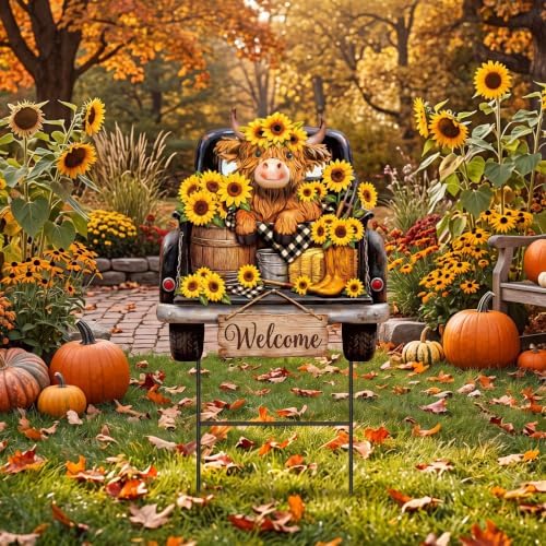 Amyhill Sunflower Highland Cow Metal Garden Stakes Sunflowers Summer Outdoor Yard Decorations with Stakes Rustic Farmhouse Decor Sign for Home Lawn Porch Backyard Holiday Decor - Image 2