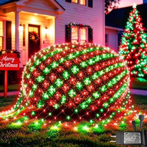Pooqla Red and Green Christmas Net Lights Outdoor, 15x 5ft Green Wire by Pooqla
