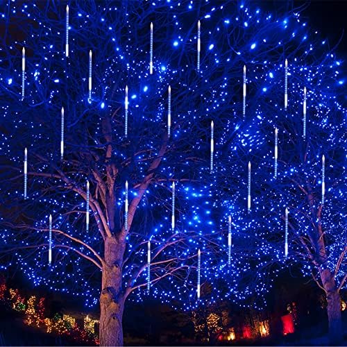 LJLNION Meteor Shower Lights, 12 Inch Outdoor Icicles Christmas Lights, 8 Tubes 288 LED Iciclelights Snow Falling Light, Connectable Raindrop Light, Xmas Wedding Party Tree Holiday Decor, Blue - Image 2