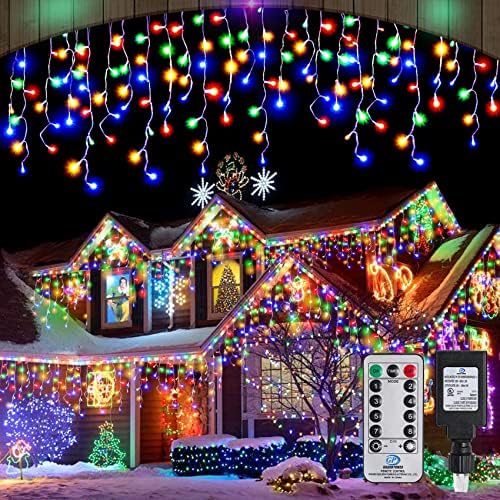 Christmas Icicle Lights Outdoor,640 LED 65.6 FT 8 Modes with Remote Control, Curtain Fairy String Lights for Christmas Decorations Holiday Wedding Party Eaves Window Yard Indoor (Multicolor) by Unknown