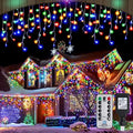 Christmas Icicle Lights Outdoor,640 LED 65.6 FT 8 Modes with Remote Control, Curtain Fairy String Lights for Christmas Decorations Holiday Wedding Party Eaves Window Yard Indoor (Multicolor) by Unknown