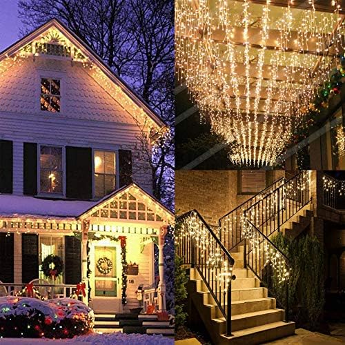 LED Icicle Lights, 8 Modes, 13FT 96 LEDs Christmas Short Curtain Fairy Hanging Ceiling Extendable Lights for Wedding Balcony Doorway Outdoor Indoor Decoration Warm White, 4M - Image 3