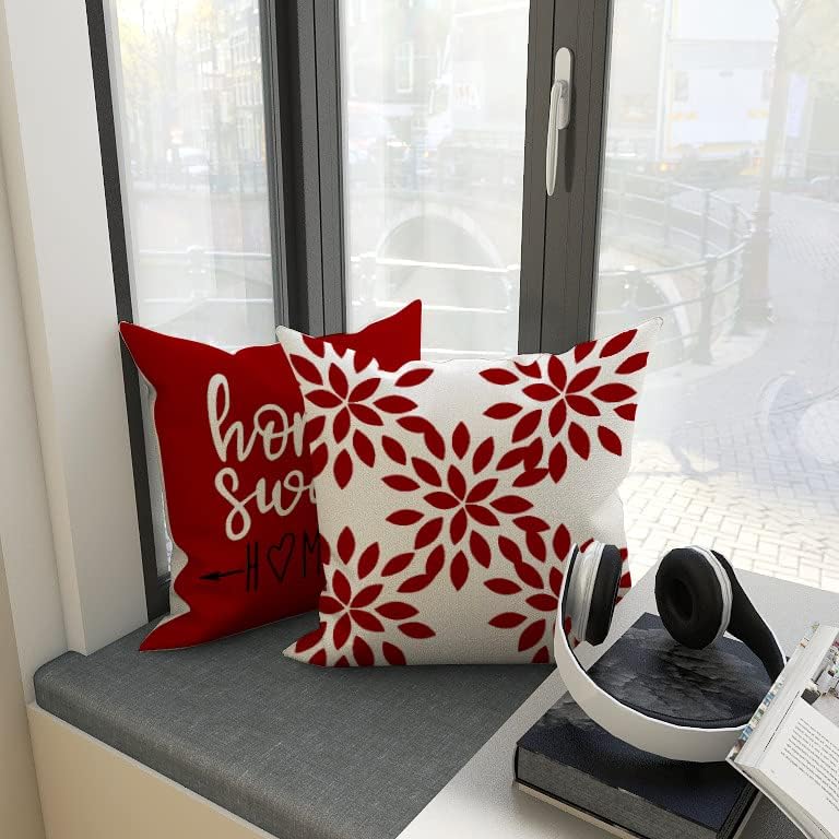 YCOLL Christmas Red Linen Pillow Covers 18x18 Set of 4, Home Sweet Home Farmhouse Throw Pillow Covers, Holiday Decorative Cushion Covers for Sofa Couch Bed, Winter Rustic Xmas Home Decor - Image 3