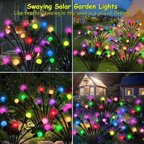 Solar Garden Lights Outdoor, 2 Pack 16 LED Solar Firefly Lights Waterproof, Sway by Wind, Swaying Light for Yard Patio Backyard Garden Planter Flower Bed Pathway Outdoor Decoration (Multicolor) - Image 4