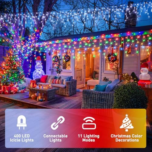 JMEXSUSS Color Changing Icicle Lights Outdoor Waterproof, 11 Modes 400 LED - Image 2