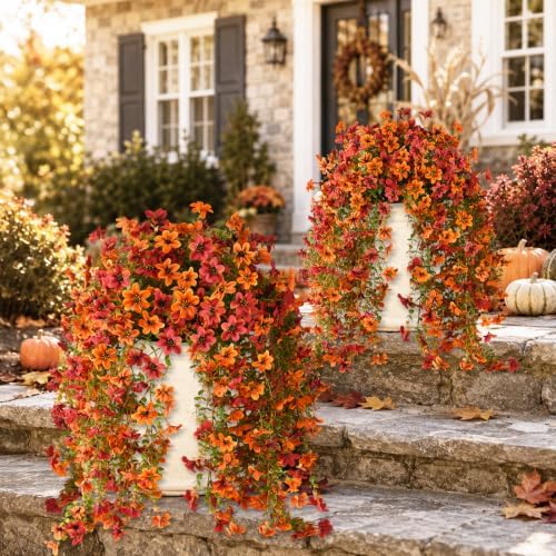 Artificial Fall Flowers Fake Mums UV Hanging Plants for Outdoors Decor - Image 4