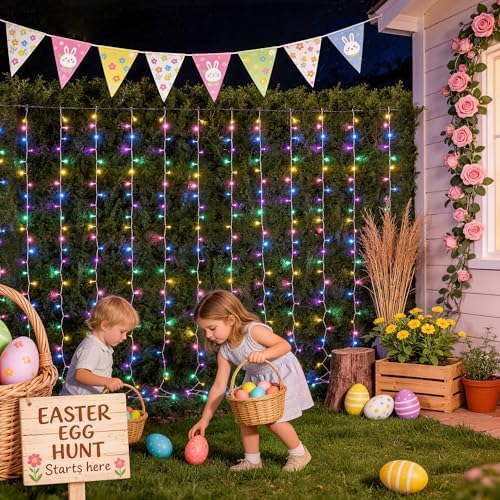 JMEXSUSS 300LED Curtain Lights for Easter Decor, 9.8x9.8ft, Pastel - Image 2