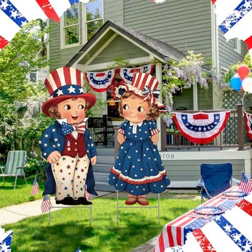 Beeveer 2 Pcs 4th of July Decorations Vintage Patriotic Yard Decor Outdoor 250th Anniversary Memorial Day Yard Sign with Stakes Front Door Hanging Sign for Porch Door Garden Patio Lawn Party Supplies - Image 5