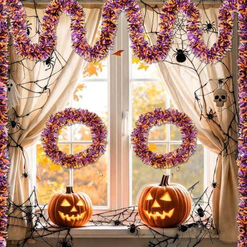 50FT Halloween Garland Halloween Decorations Garlands- Shiny Tinsel Garland for Mantle, Tree, Stairs, Doorway, Party (Orange Purple Black) - Image 6