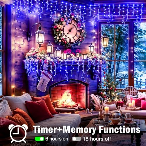 XURISEN 66ft 640 LED Christmas Lights Outdoor with 120 Drops, 8 Modes Curtain Fairy Lights Plug in Waterproof Timer Memory Function String Lights for Christmas Holiday Wedding Party Decor(Blue) - Image 3
