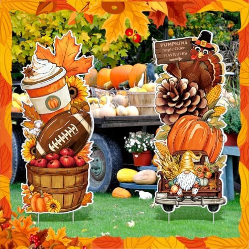 Leinuosen 2 Pcs Outdoor Fall Decor 32 Inch Stacked Fall Autumn Yard Signs - Image 7