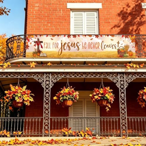 Fall for Jesus He Never Leaves Christian Fall Banner Thanksgiving Yard Sign - Image 6