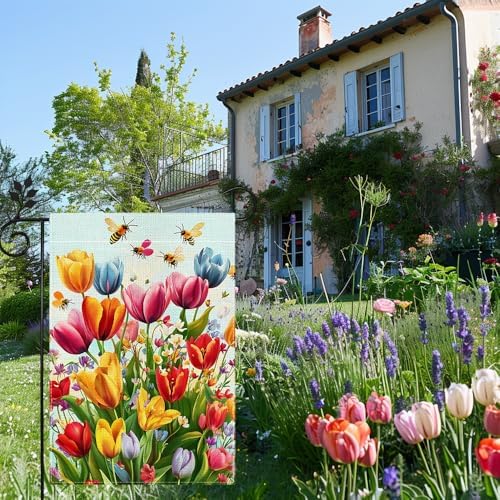 Spring Summer Tulip Garden Flag 12x18 Inch Double Sided, Colorful Welcome Yard Decor, Farmhouse Outdoor Flag for Lawn Patio Porch - Image 3