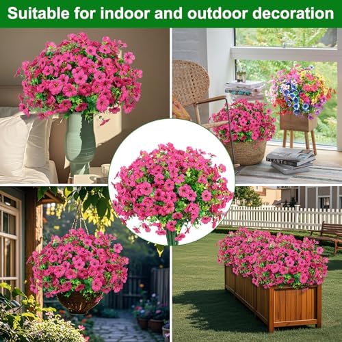 Ouddy Decor 12 Pcs Artificial Flowers for Outdoors Decorations, Rose Red - Image 5