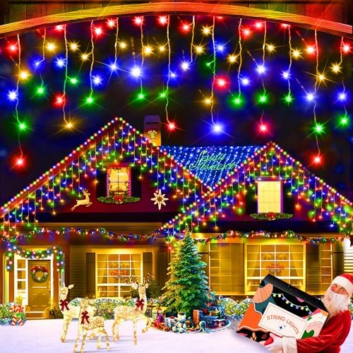 XURISEN 1280 LED 132ft Christmas Lights Outdoor with 240 Drops 8 Modes Curtain Fairy Lights Plug in Waterproof Timer Memory Function String Lights for Christmas Holiday Wedding Party Decor(Multicolor) by XURISEN
