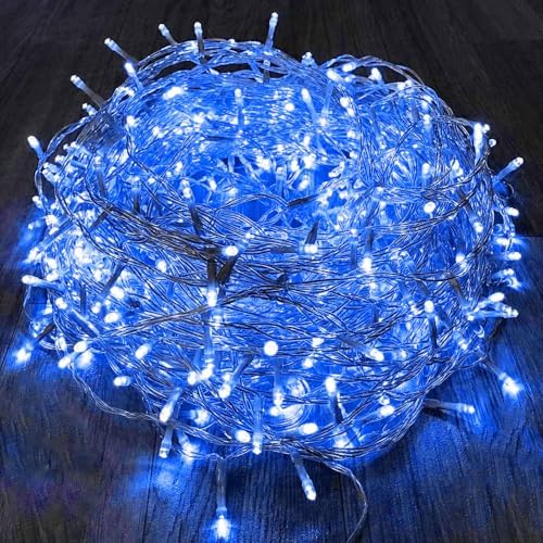 88FT 240LED Extra-Long Connectable String Lights Indoor Outdoor Clear Wire, Blue Christmas String Lights, Plug in Twinkle Fairy Light with Timer for Wedding Patio Tree Yard Christmas Decorations by KAQ