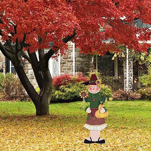 YEAHOME Outdoor Fall Decor, Metal Girl Scarecrow Garden Stakes with Sunflowers & Pumpkin for Fall Decorations, Scarecrow Yard Signs for Outside Garden Lawn Porch Thanksgiving Decorations Outdoor - Image 3