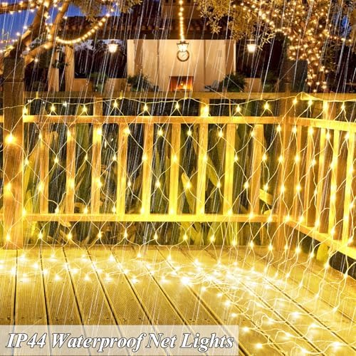 510 LED Christmas Net Lights, 28ft x 5ft Mesh Lights Outdoor Clear Wire 8 modes, Waterproof Connectable String Lights Plug in for Xmas Tree Bushes Garden Holiday Party Decorations - Warm White - Image 5