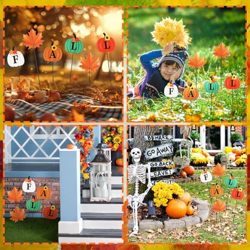 6 Pcs 12'' Fall Outdoor Decor Garden Stakes Fall Pumpkin Scarecrow Maple Leaves Metal Yard Sign Yard Stakes Outdoor Autumn Thanksgiving Decorations for Planter Lawn Patio Walkway Porch - Image 6
