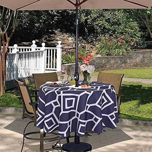 LUSHVIDA Moroccan Round Outdoor Tablecloth with Umbrella Hole 60 Inch Navy - Image 3