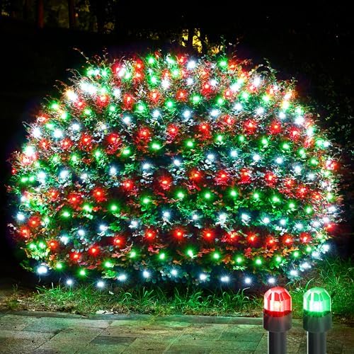 WBao F8 Big Bulbs Christmas Net Lights, 200LED 8.4ft x 5.2ft Christmas Bushes Lights with 8 Modes, Timer, End to End Connectable, Waterproof for Lawn, Bushes Outdoor Xmas Decorations, Red Green White by WBaoOfficial