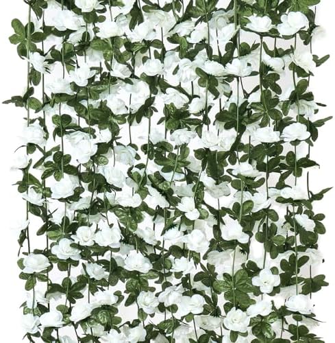9 Pack 72 FT Artificial Flower Garland Fake White Roses Vines Silk Flowers by KHOYIME