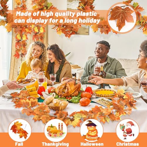 2Pack 11.8FT Fall Garland for Mantle Indoor Outdoor Thanksgiving Decor - Image 4