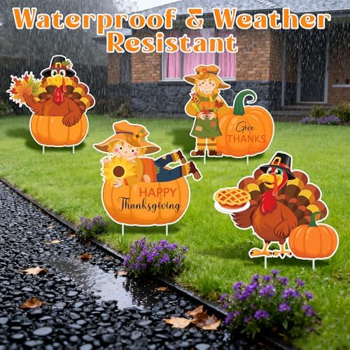 4Pcs Thanksgiving Outdoor Decorations Turkey Scarecrow Pumpkin Yard Signs with Stakes, Outdoor Thanksgiving Yard Decorations for Home Lawn Patio Garden Harvest Party - Image 5