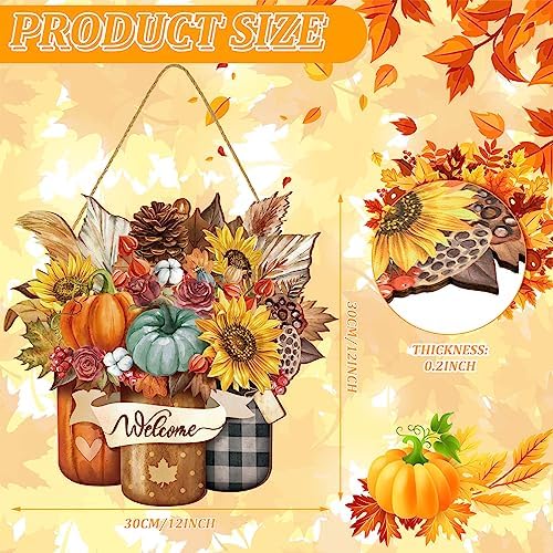 Boao Fall Door Decor Wooden Pumpkin Hanger Welcome Sign for Front Door - Image 2