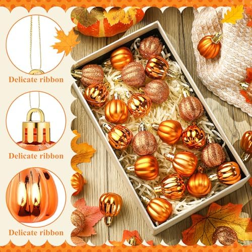 Colingmill 36 Pcs Fall Tree Ornaments, Glitter Pumpkin Hanging Ornaments - Image 3