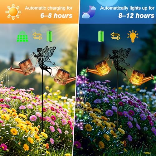 2 Pack Solar Watering Can Lights, Metal Solar Lights Outdoor Decorative - Image 2
