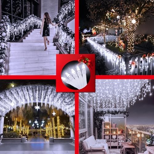612 LED 60FT Christmas Icicle Lights, 136 Drops, 12 Modes, Cool White - Image 6