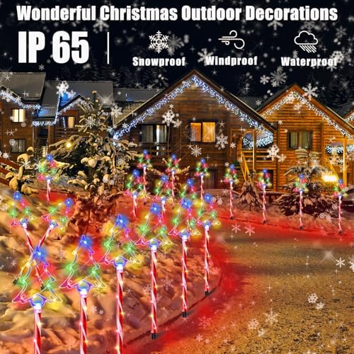 Christmas Pathway Lights Outdoor Decorations 27inch with Stake, 6/18H Timer 8 Modes LED Candy Cane Pathway Lights Outdoor, 32 FT Colorful Xmas Decorations for Walkway Yard Decor 10 Pack - Image 6