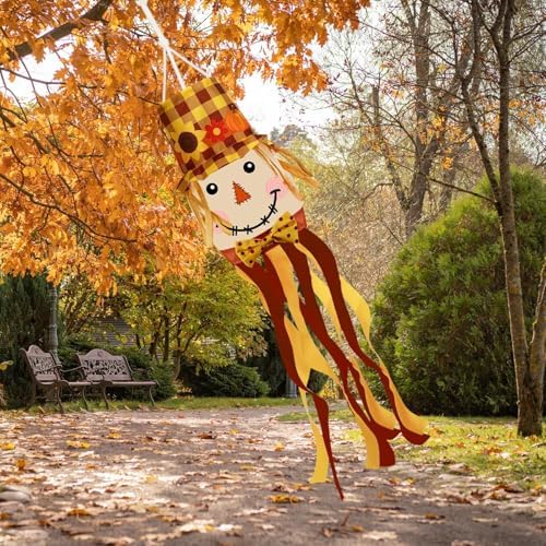 NOVWANG Fall Scarecrow Windsock, Front Door Wind Sock Autumn Windsock Thanksgiving Outdoor Hanging Scarecrow Decorations for Home Farmhouse Garden Yard Decor by NOVWANG