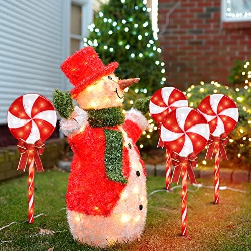 LAMPHOME 4PK 26" 160LED Lollipops Peppermint Pathway Markers Christmas Lollipops Pathway (26" 160 LED 4 Pcs) - Image 3