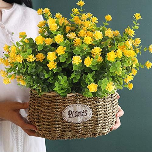 RECUTMS Artificial Yellow Flowers Faux Plants,UV Resistant Outdoor Stem,8Pc - Image 4