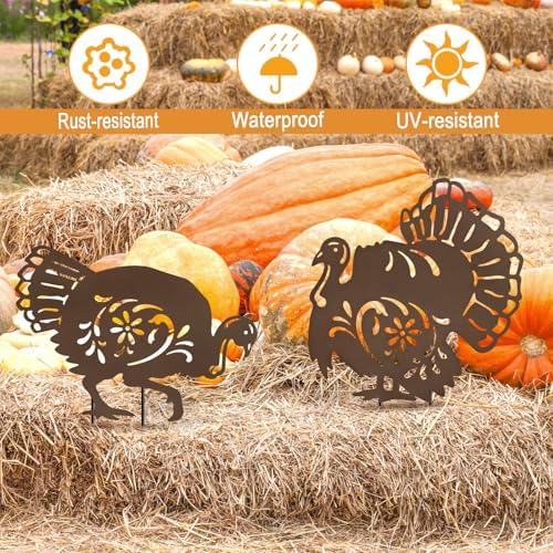 Metal Turkey Garden Stakes,Outdoor Thanksgiving Decorations Yard Art Decor - Image 3