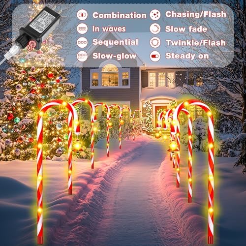 12-Pack 22" Christmas Candy Cane Lights Outdoor Pathway - Waterproof IP65, 8 Lighting Modes with Timer, Christmas Decorations for Driveway, Walkway, Front Door, Party, Patio, Garden, Lawn,Yard Decor - Image 4