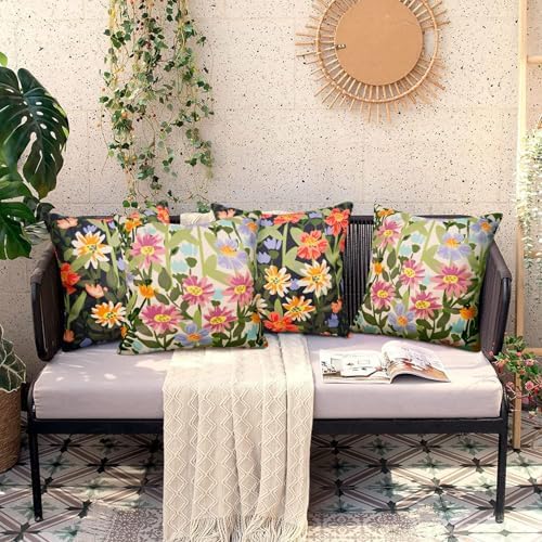 Pyonic Outdoor Pillows Waterproof Cover Pack of 2 Floral Waterproof Throw Pillows 18x18 inch for Patio Furniture Garden Furniture,Balck - Image 6