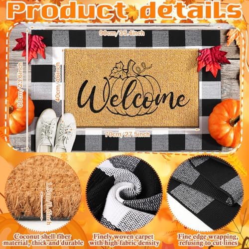 Duraaamo 2 Pcs Fall Welcome Doormat Outdoor Pumpkin Door Mats, Non Slip - Image 2